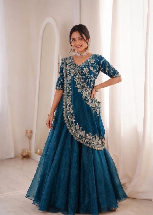 HB 191 Crunshi Rama Blue Traditional lehenga choli wholesalers